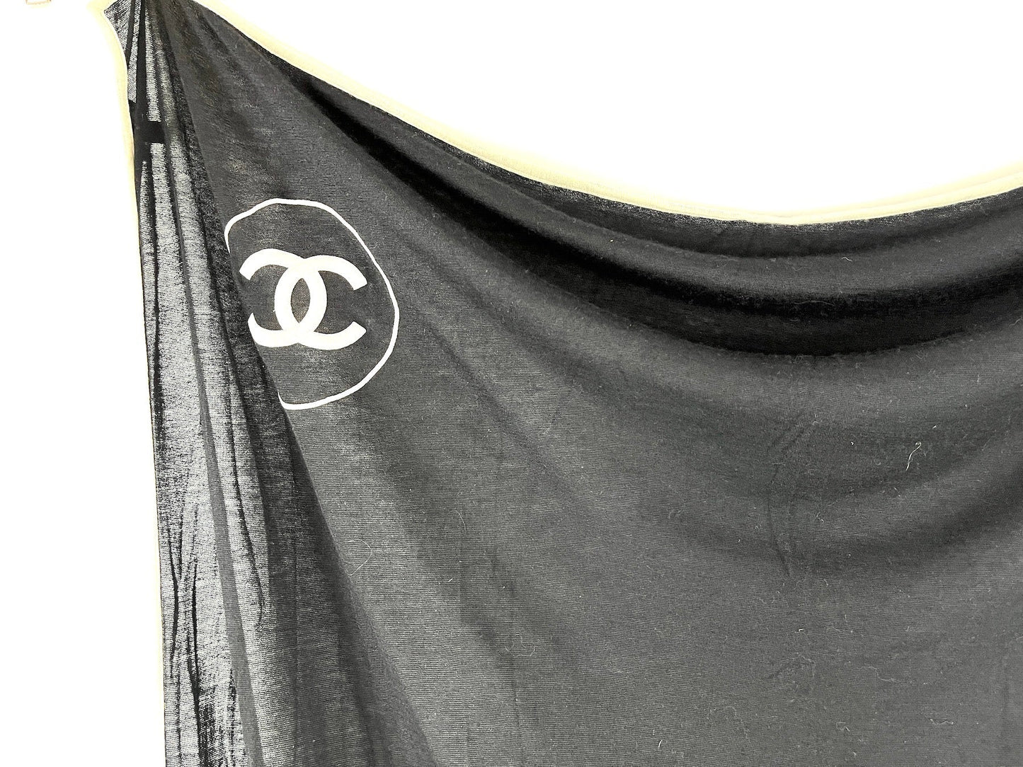 Chanel Black Cashmere Silk 2020 CC Logo Rectangular Scarf