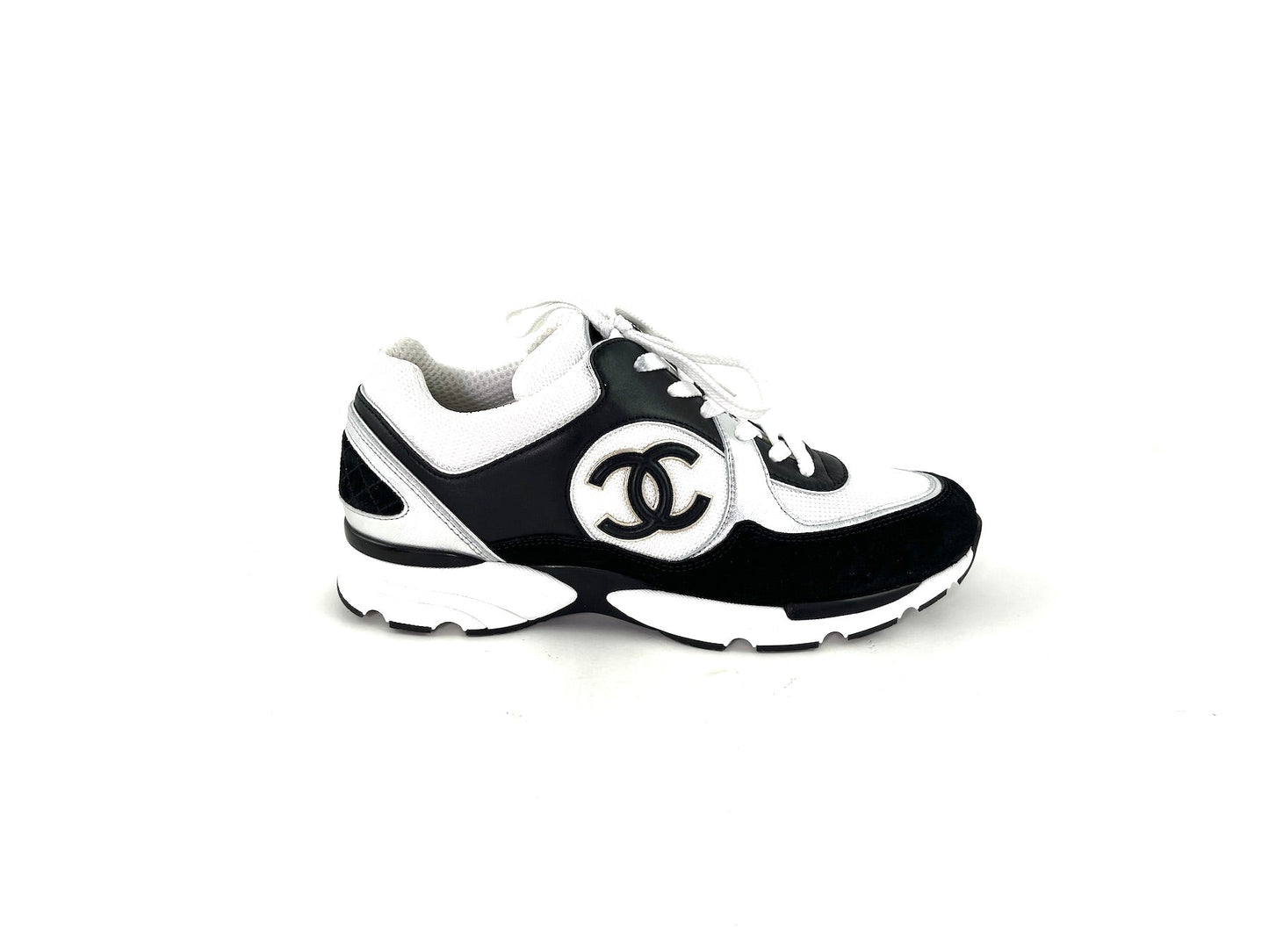 Chanel White Black Interlocking CC Sneakers 40.5