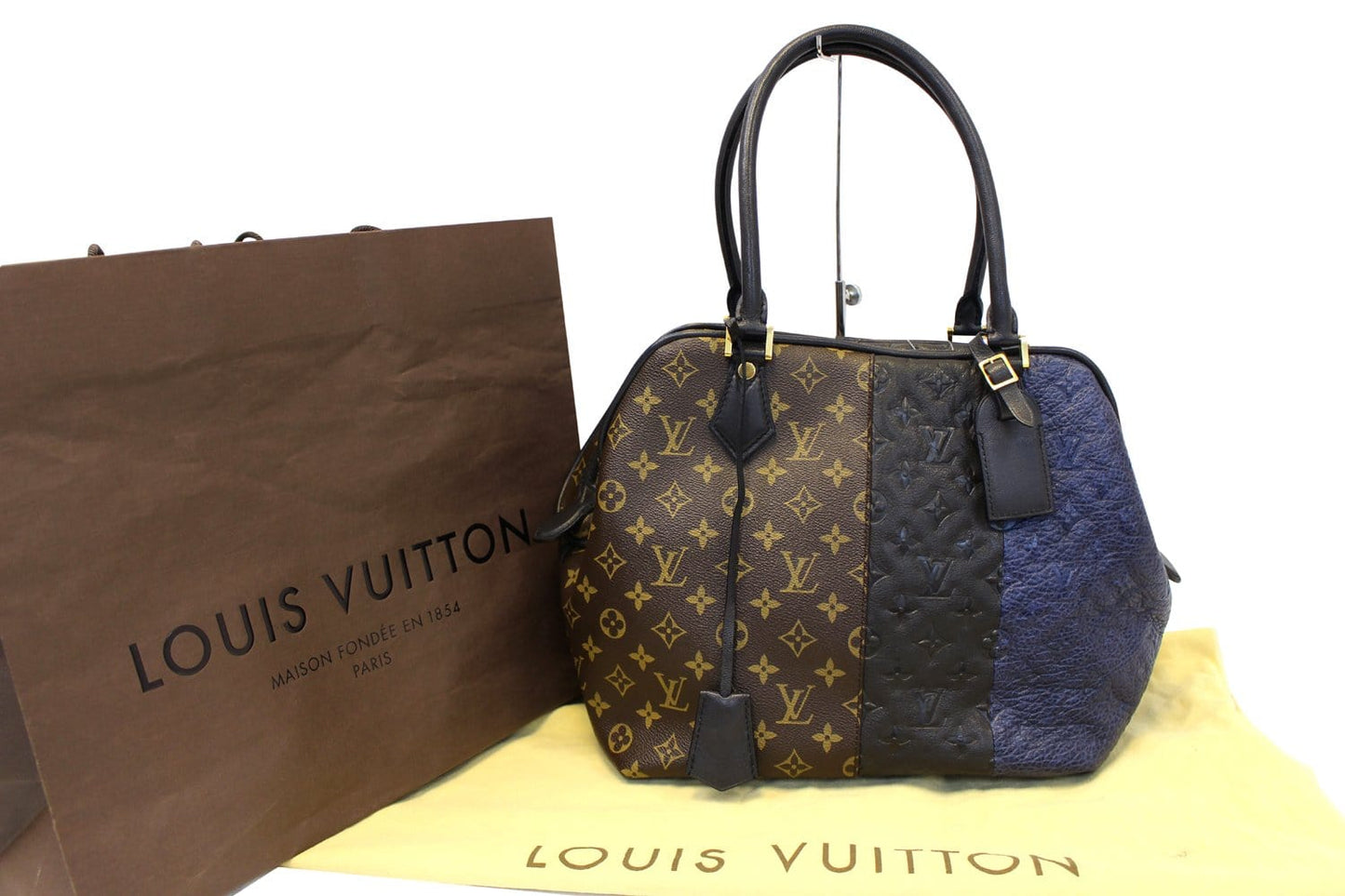 Louis Blocks Stripes Bag Marine Satchel Bag Monogram Medium Travel Bag