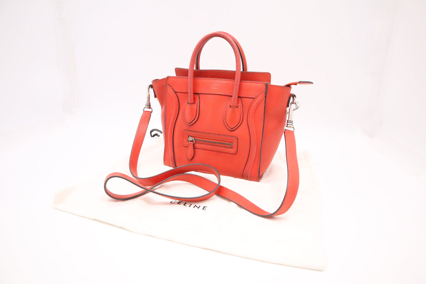 Celine Nano Luggage In Dark Orange Handbag Leather Travel Bag