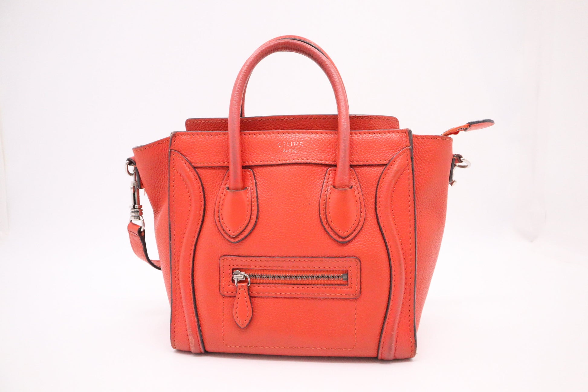 Celine Nano Luggage In Dark Orange Handbag Leather Travel Bag