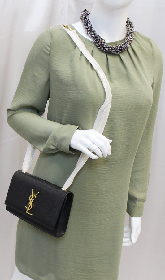 YSL Saint Laurent Yves Kate Clutch Crossbody Bag Leather Black Chain Clutch Bag Crossbody Bag E4695