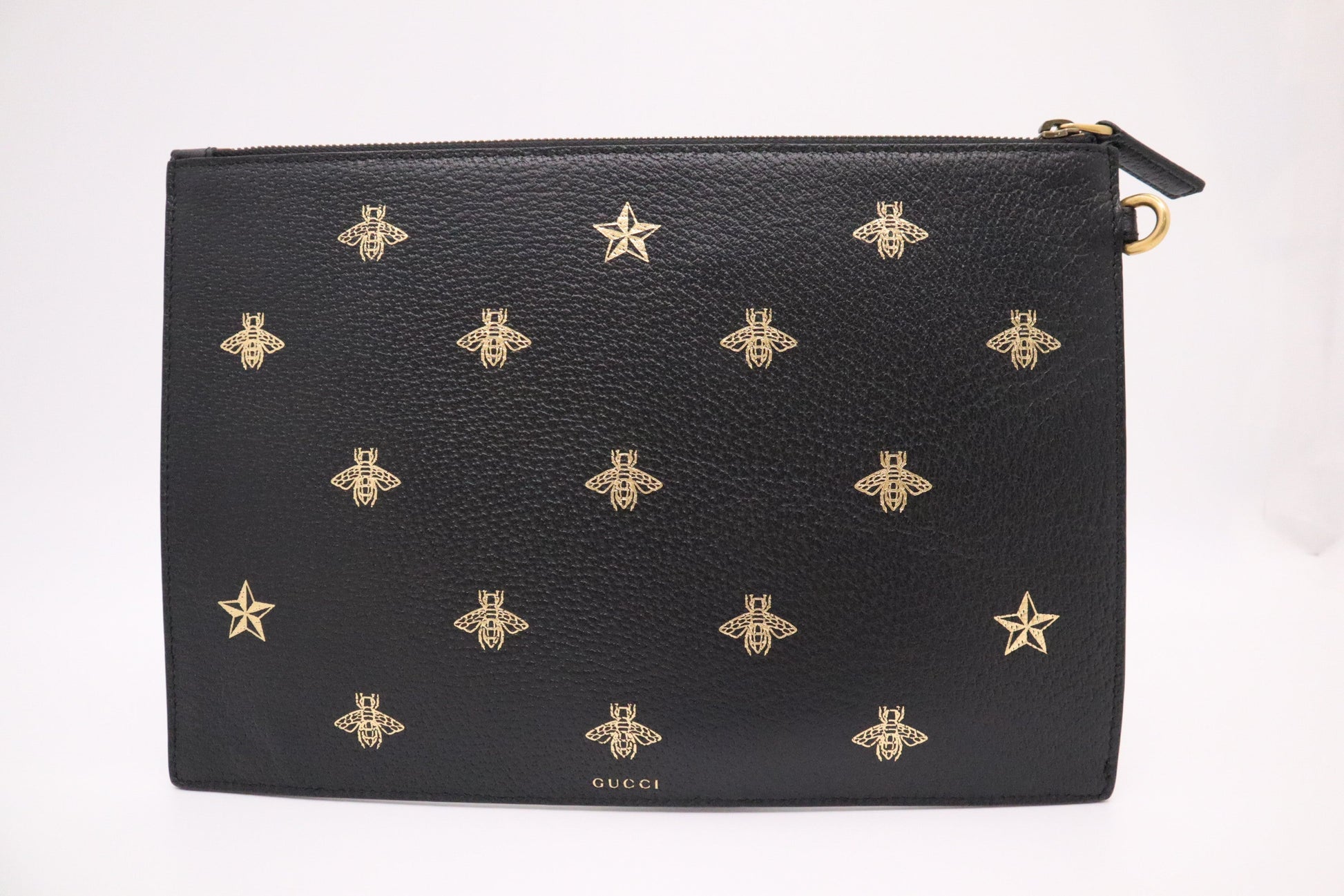 Gucci Bee Leather Black Clutch Bag