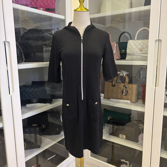 Chanel Zipped Hoodie Dress in Black Cotton and Cashmere Sz 40