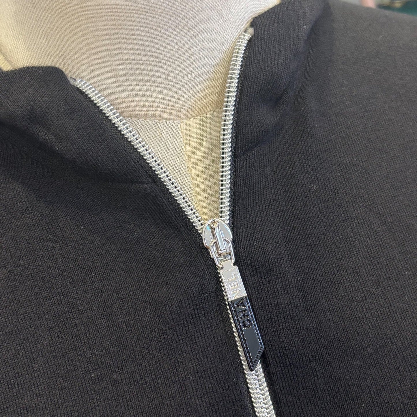 Chanel Zipped Hoodie Dress in Black Cotton and Cashmere Sz 40