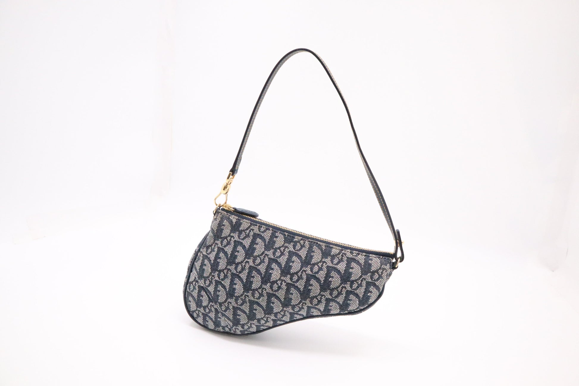 Dior Saddle Pochette In Navy Oblique Handbag Canvas Blue Travel Bag