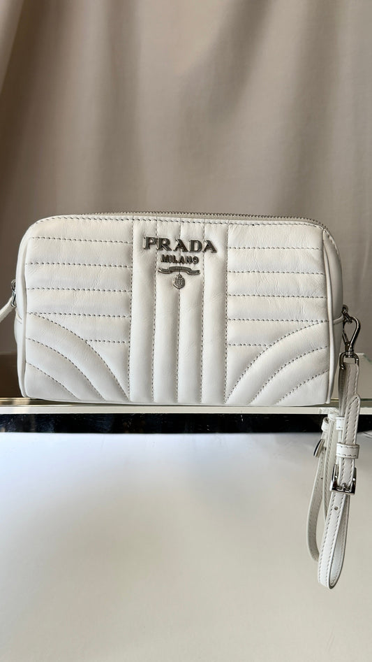 Prada Pochette Quilted White Logo Handbag