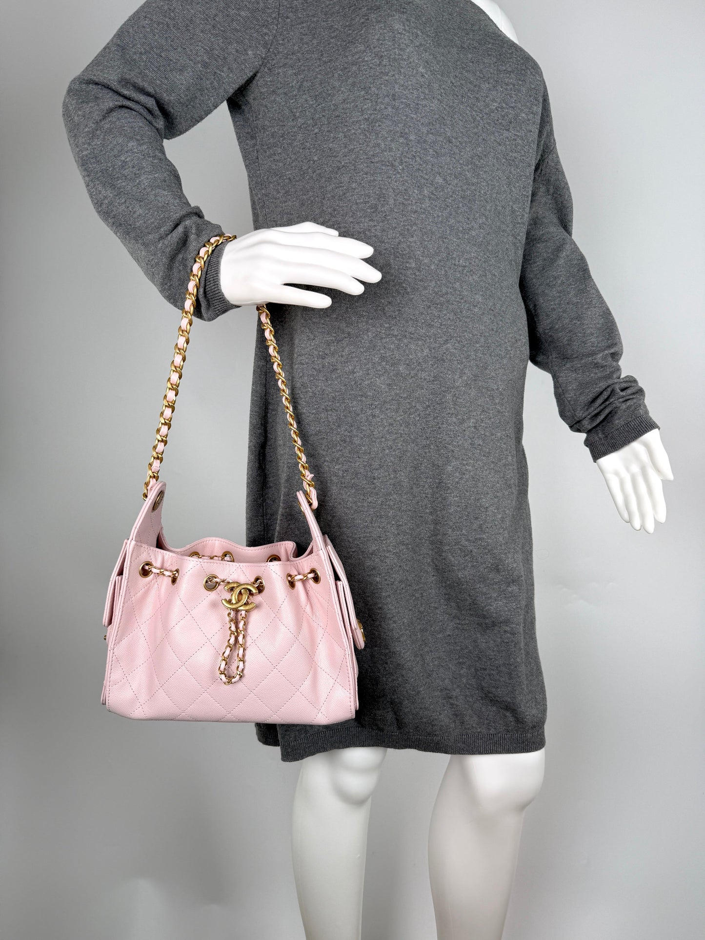 Chanel New 25 Mini Pink Quilted Caviar Leather Shoulder Bag