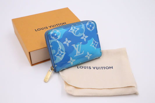 Louis Vuitton Valentine Compact Zippy Blue Leather Vernis Wallet Case
