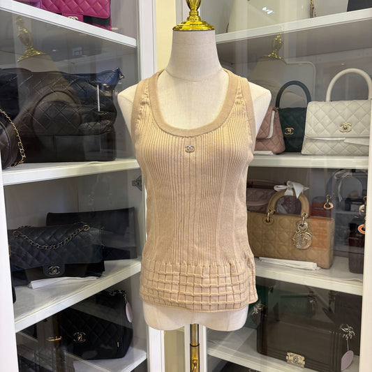 Tank Top with CC Logo in Dark Beige Cotton Sz 40 Apparel Charm