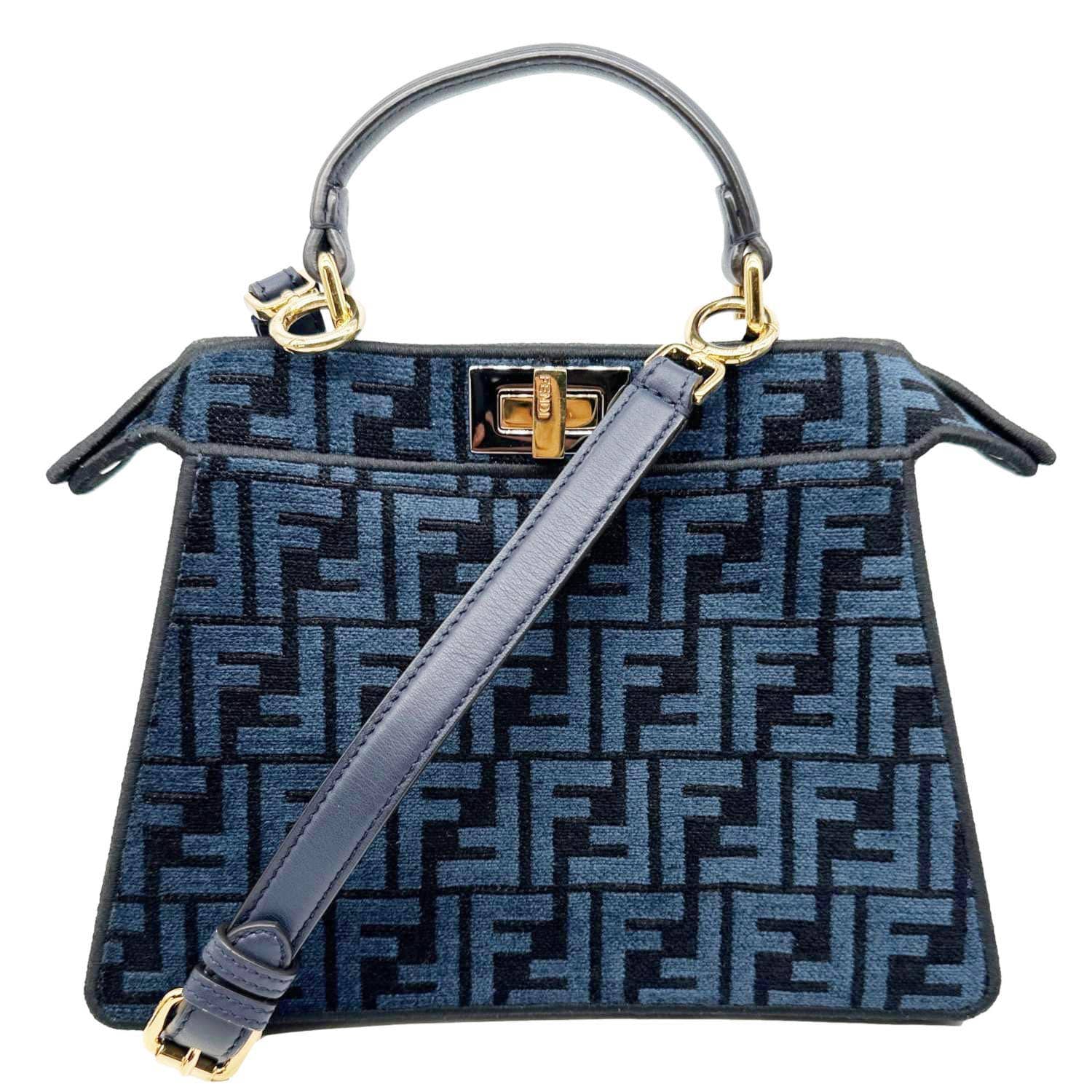 Fendi Satchel Bag Peekaboo I SEE U Chenille FF Vitello Blue Small