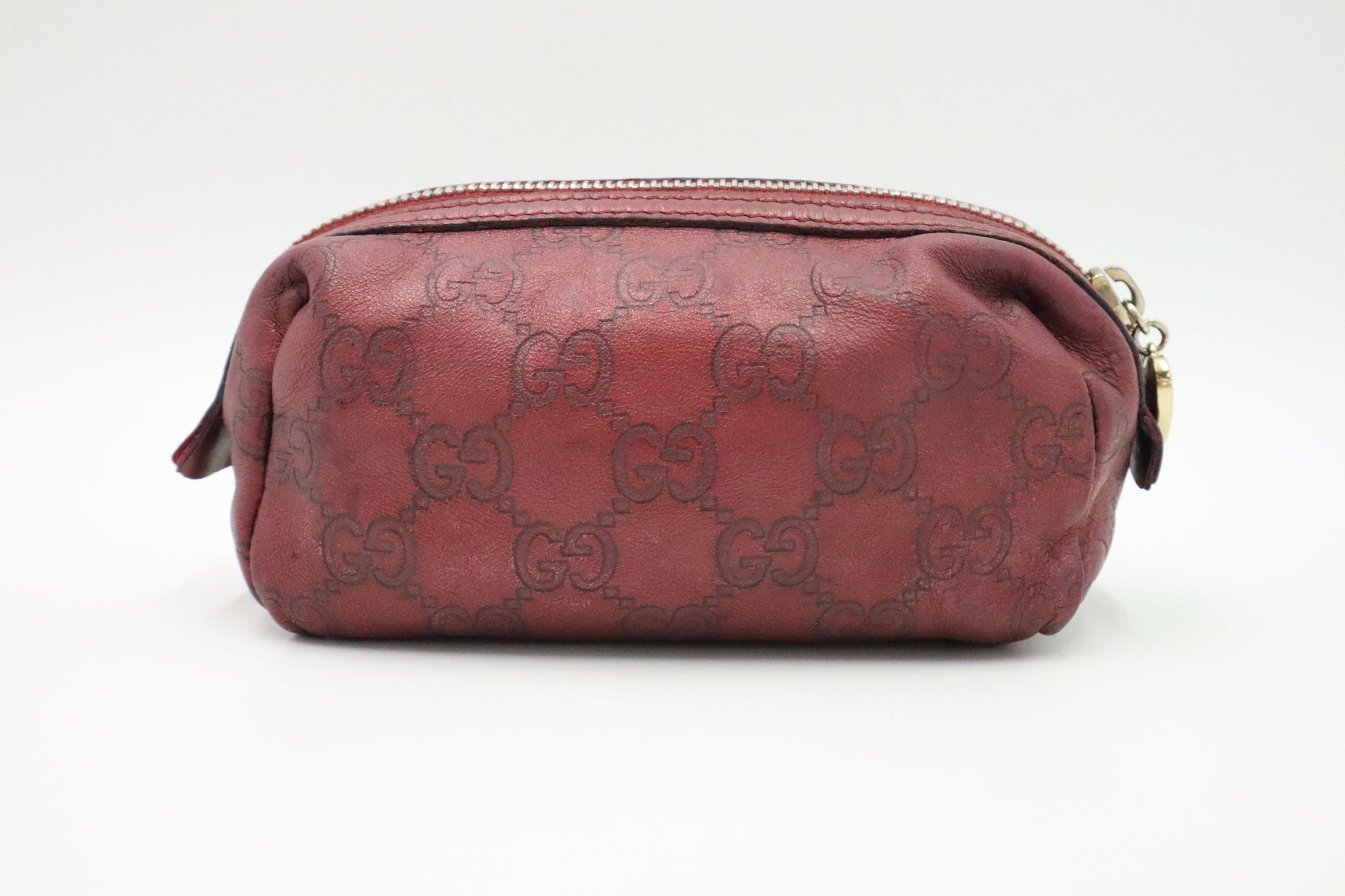 Gucci Cosmetics Pouch In Burgundy ssima Handbag Leather Travel Bag