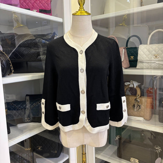 Chanel Cardigan With CC Logo Buttons in Black / White Cashmere Sz 38 Apparel