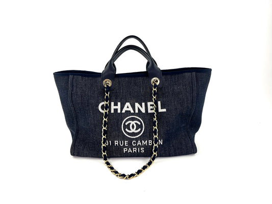 Chanel Deauville Medium Denim Navy Shopping Tote Bag
