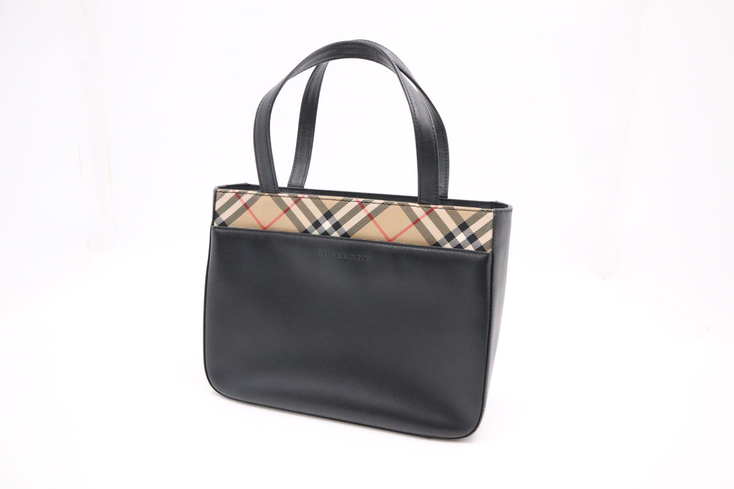 Burberry Handbag In And Checked Leather Canvas Black Travel Bag