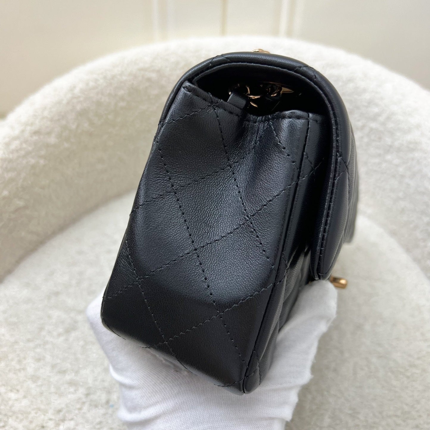 Chanel Classic Mini Rectangular Flap in Black Lambskin and Rose Gold HW RGHW (Model: ) Accessory