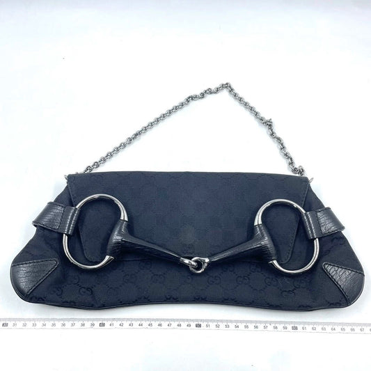 Gucci Horsebit Cloth Monogram Black Shoulder Bag