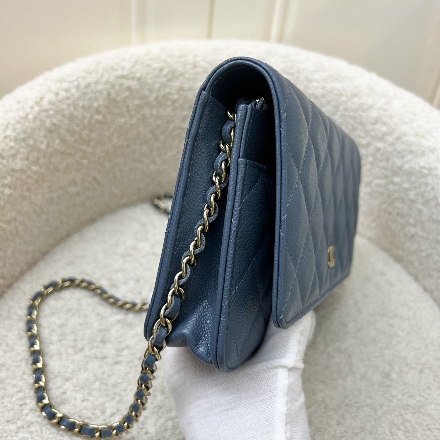 Chanel Classic Wallet on Chain WOC in Blue Caviar and LGHW Bag
