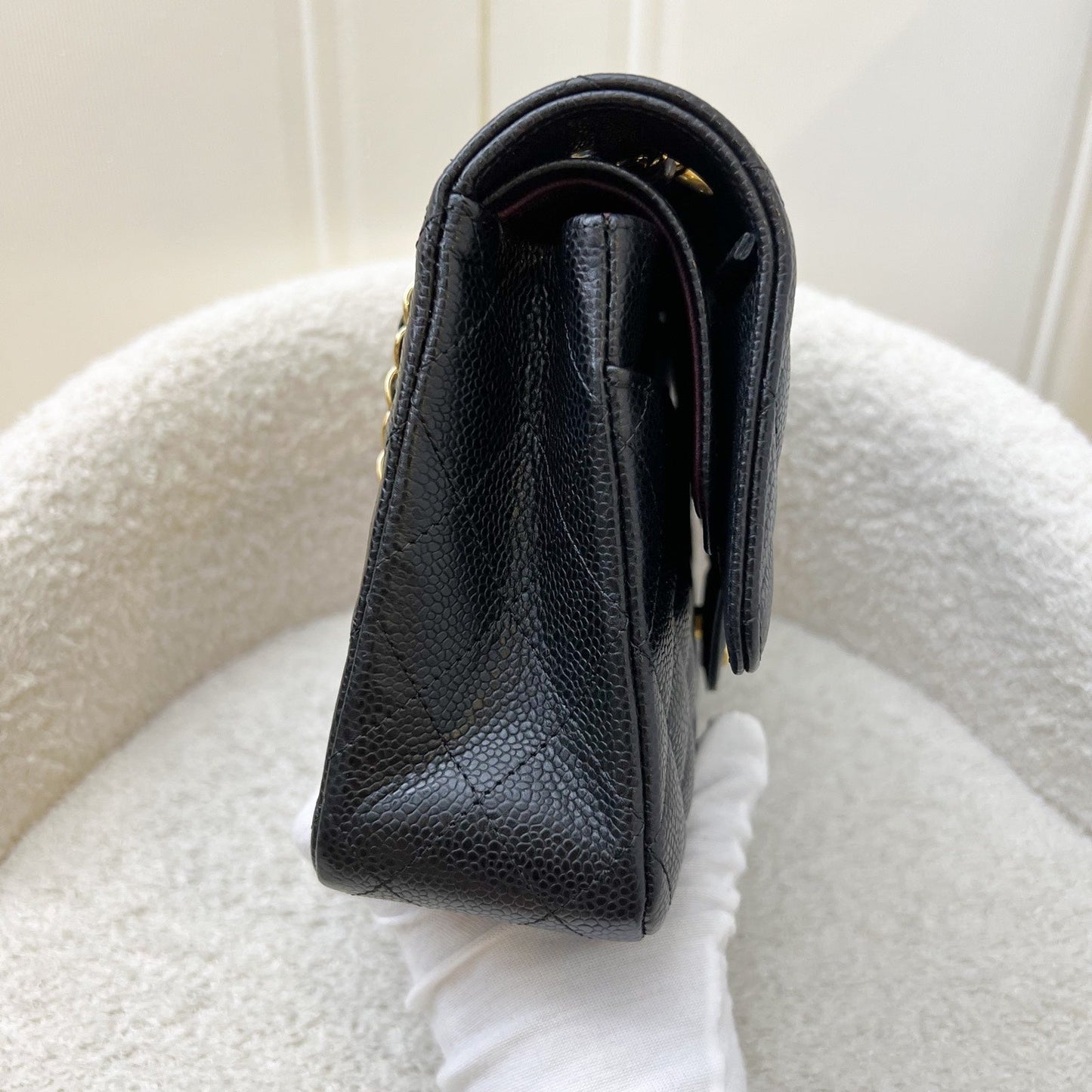 Medium Classic Flap CF in Black Caviar and GHW Accessory Refined