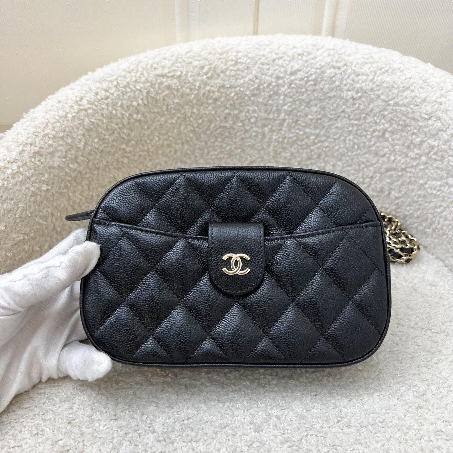 Mini Camera Bag in Black Caviar and LGHW Signature
