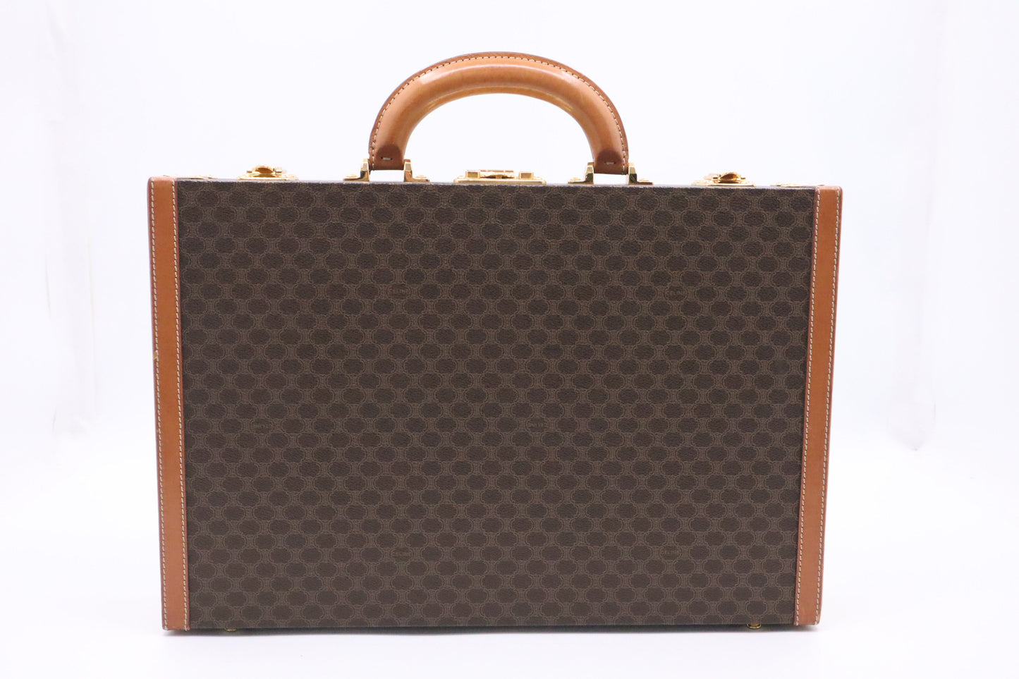 Celine Briefcase In Macadam Handbag Canvas Brown Travel Bag