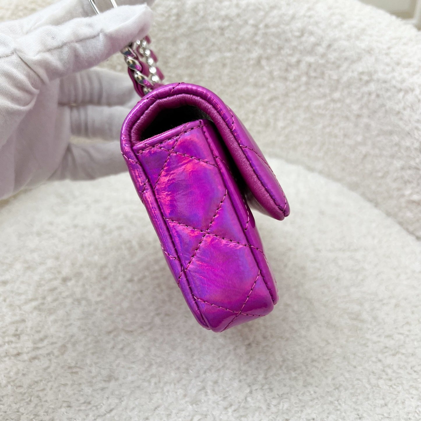 Chanel Micro VIP Clutch in Fuchsia Pink Iridescent Goatskin SHW