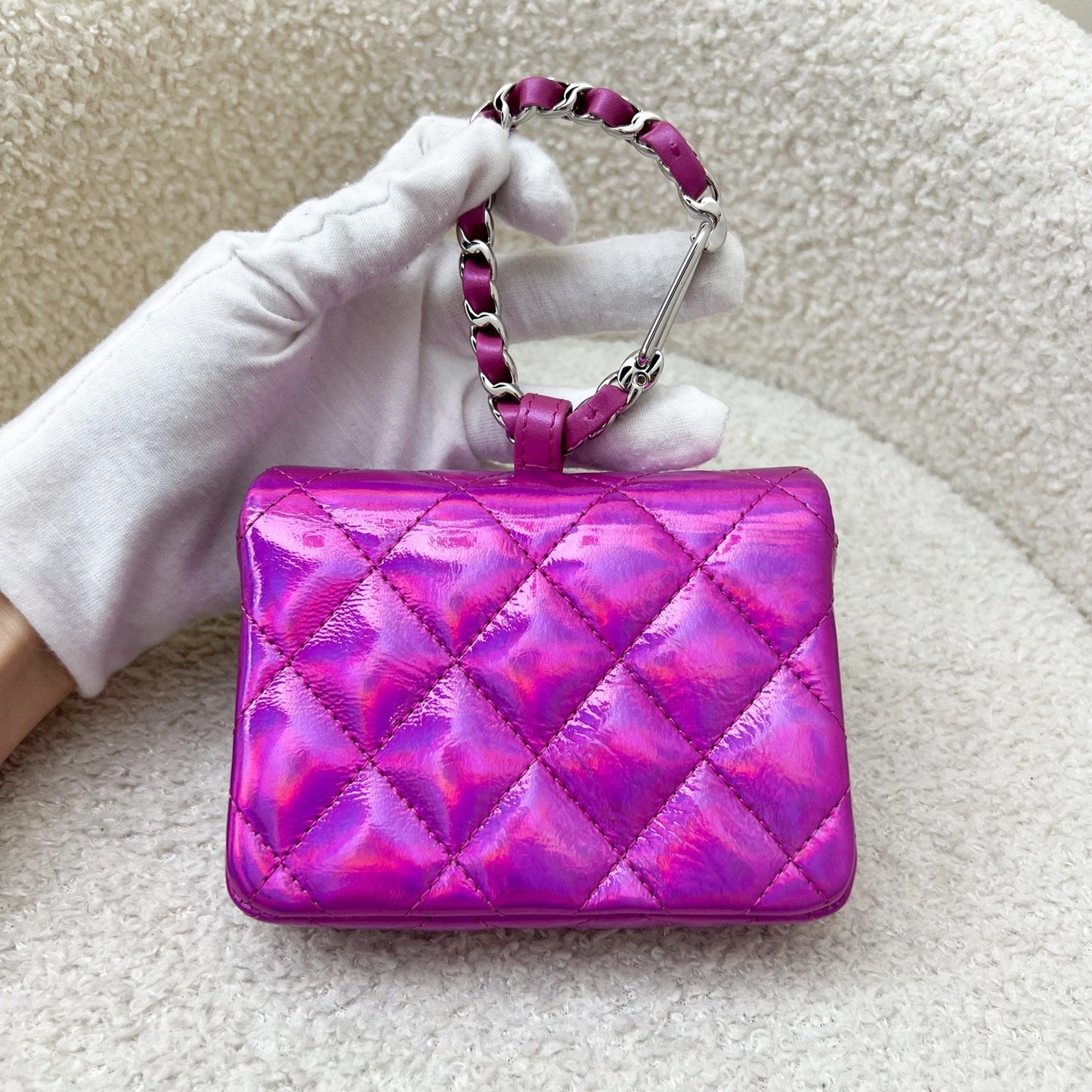 Chanel Micro VIP Clutch in Fuchsia Pink Iridescent Goatskin SHW