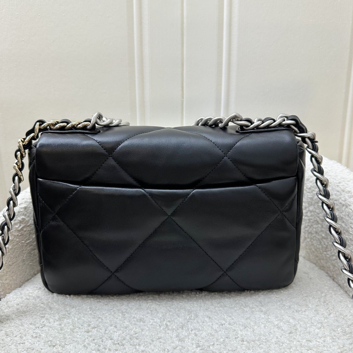 Chanel [Brand New] 19 Small Flap in Black Lambskin and 3-tone Hardware, Silver Turnlock (Model: ) Accessory