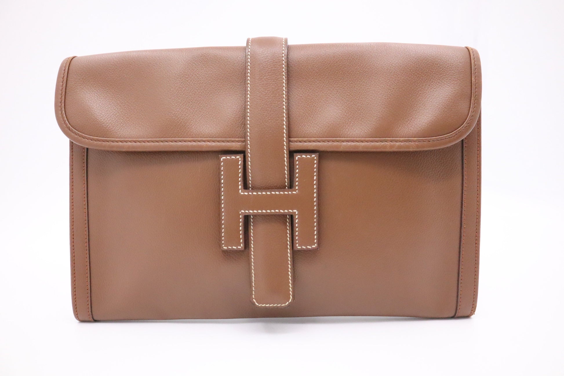 Hermes Jige Elan Pm In Light Handbag Leather Brown Travel Bag