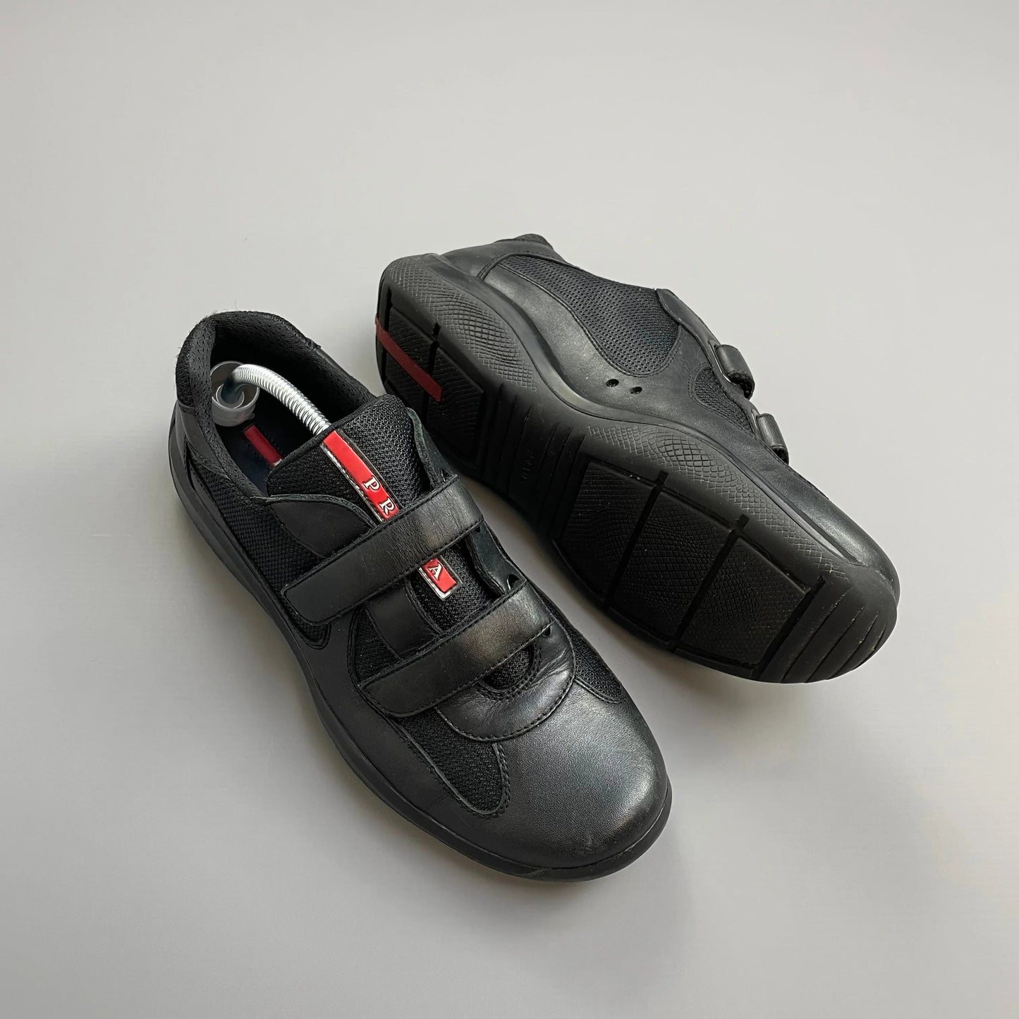 Prada Shoe Sport Americas Cup Velcro Strap Trainers Leather Black Shoes