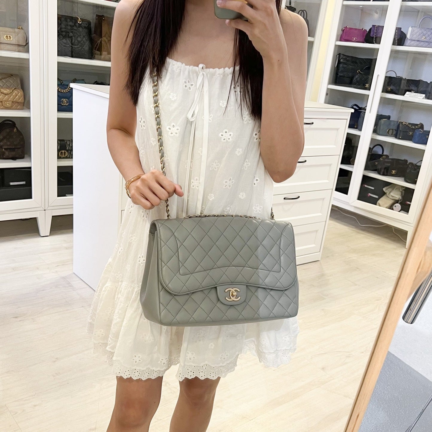 Chanel Mademoiselle Chic Flap in Grey Lambskin and Matte LGHW Accessory