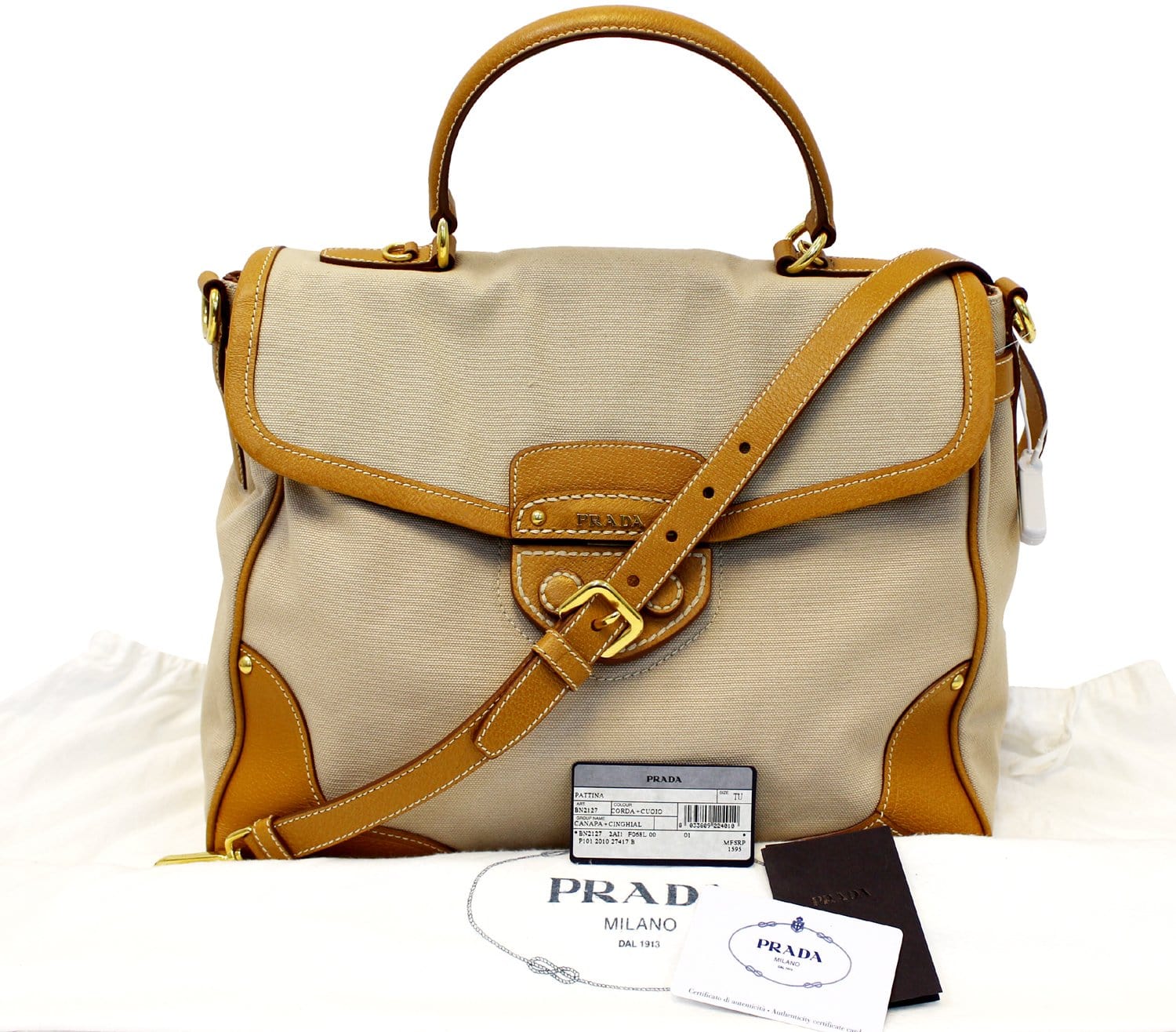 Prada Corda Cuoio Canapa And Cinghial Pattina Satchel Canvas Travel Bag