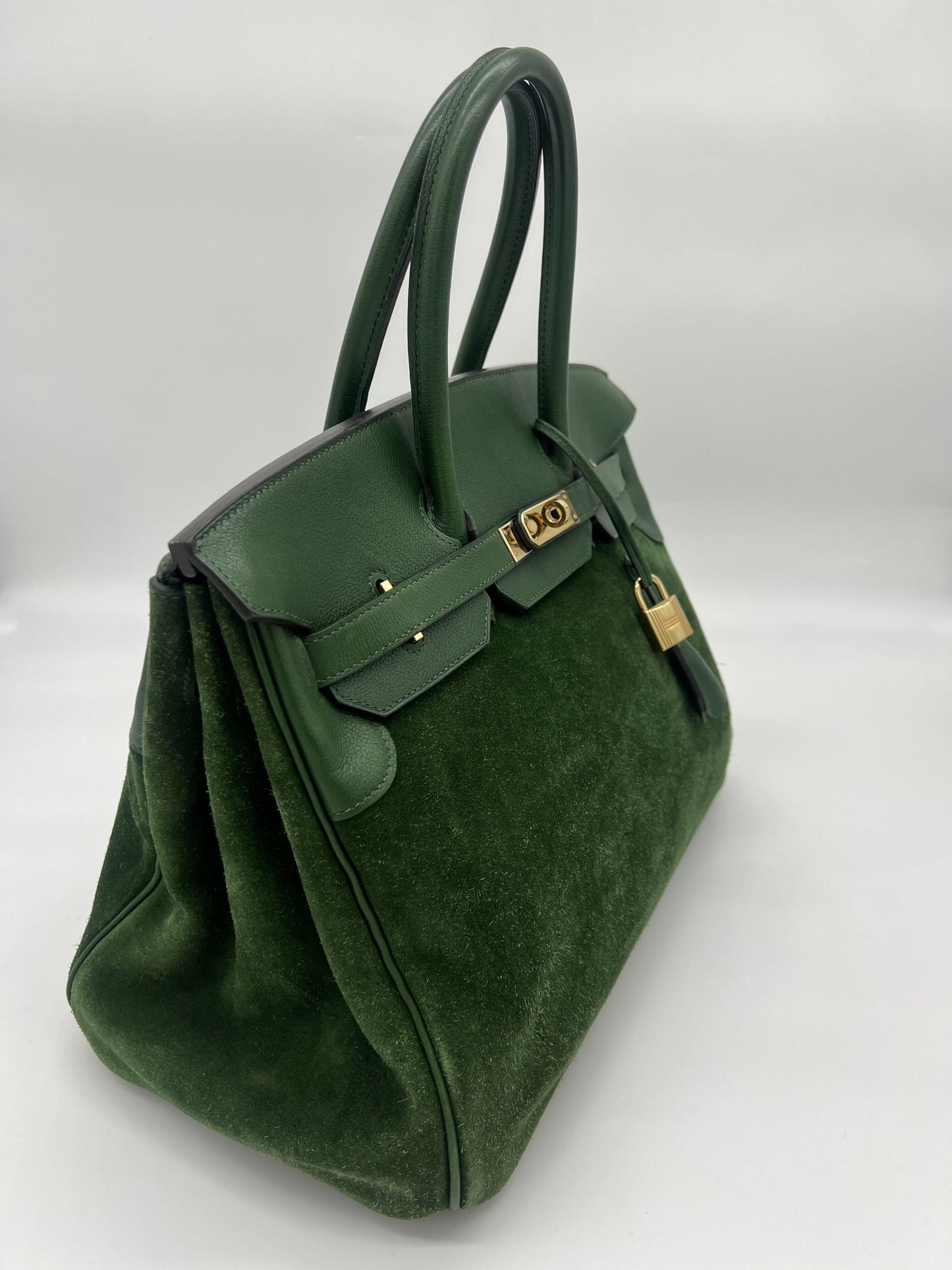 Gucci Hermes Birkin Togo Hardware Handbag Suede Green Gold Travel Bag