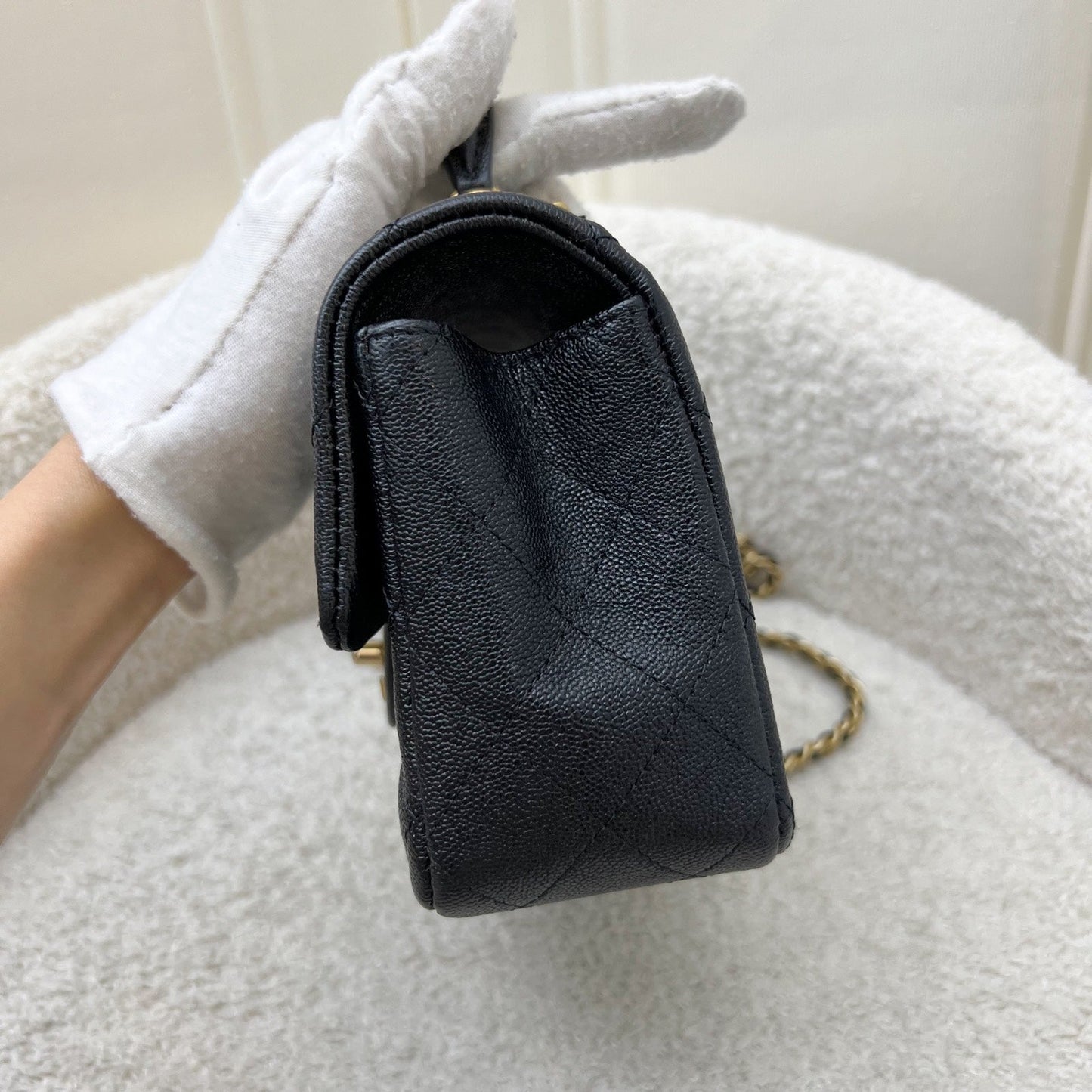 Chanel Top Handle Mini Rectangle Flap in Black Caviar and AGHW Bag