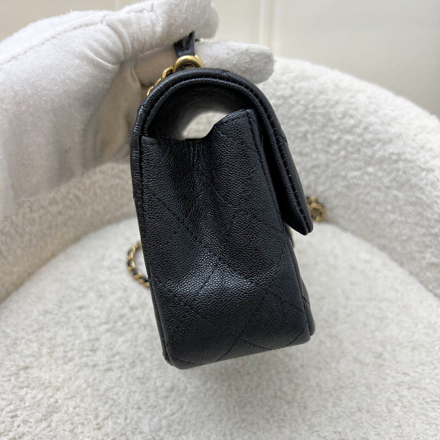 Chanel Top Handle Mini Rectangle Flap in Black Caviar and AGHW Bag