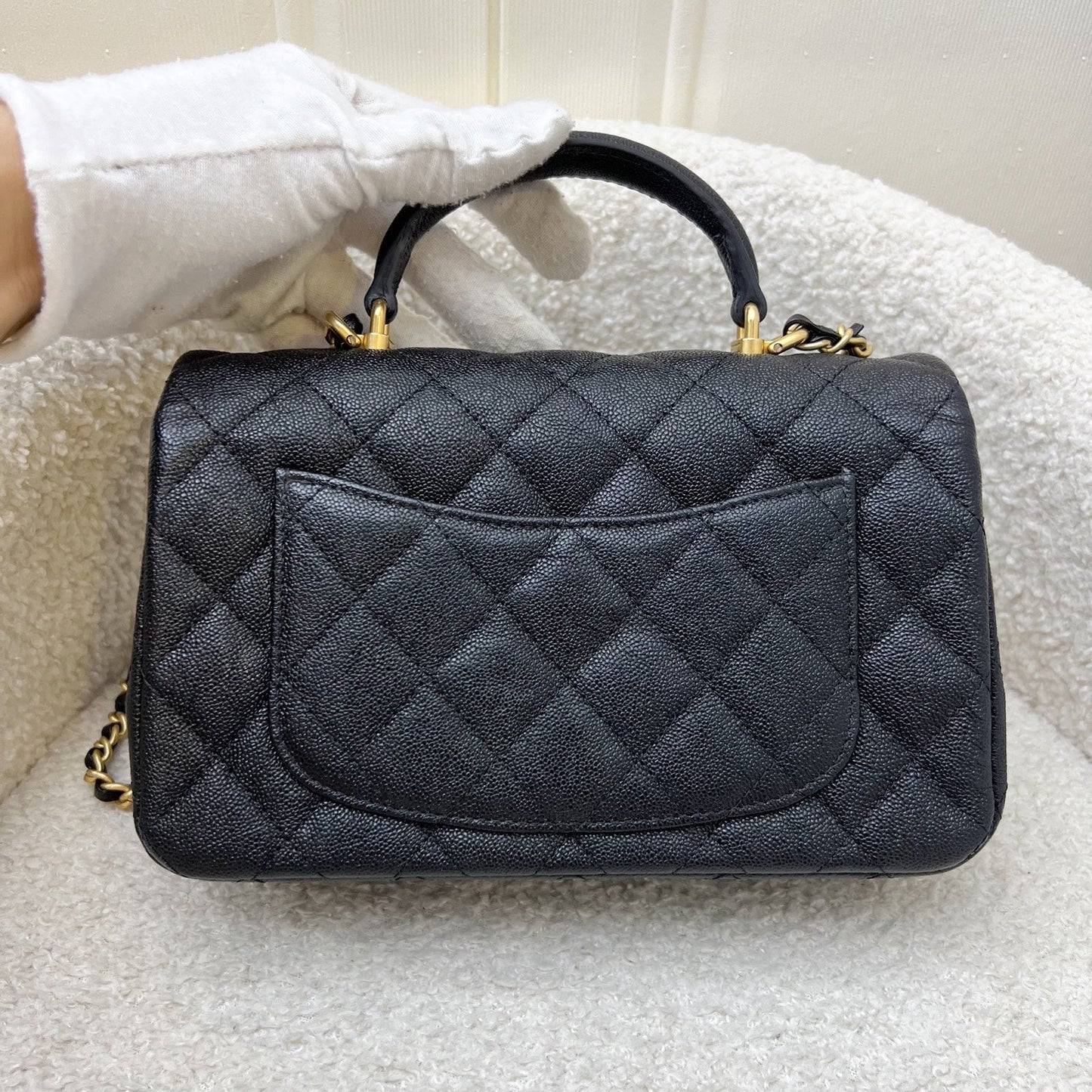 Chanel Top Handle Mini Rectangle Flap in Black Caviar and AGHW Bag