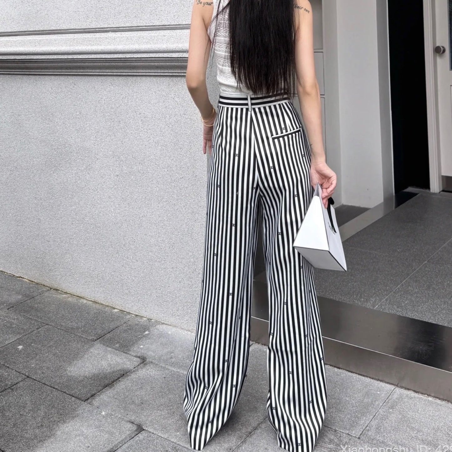 Chanel Pinstripe Long Pants with CC Mini Crystals Sz 36 (Model: )
