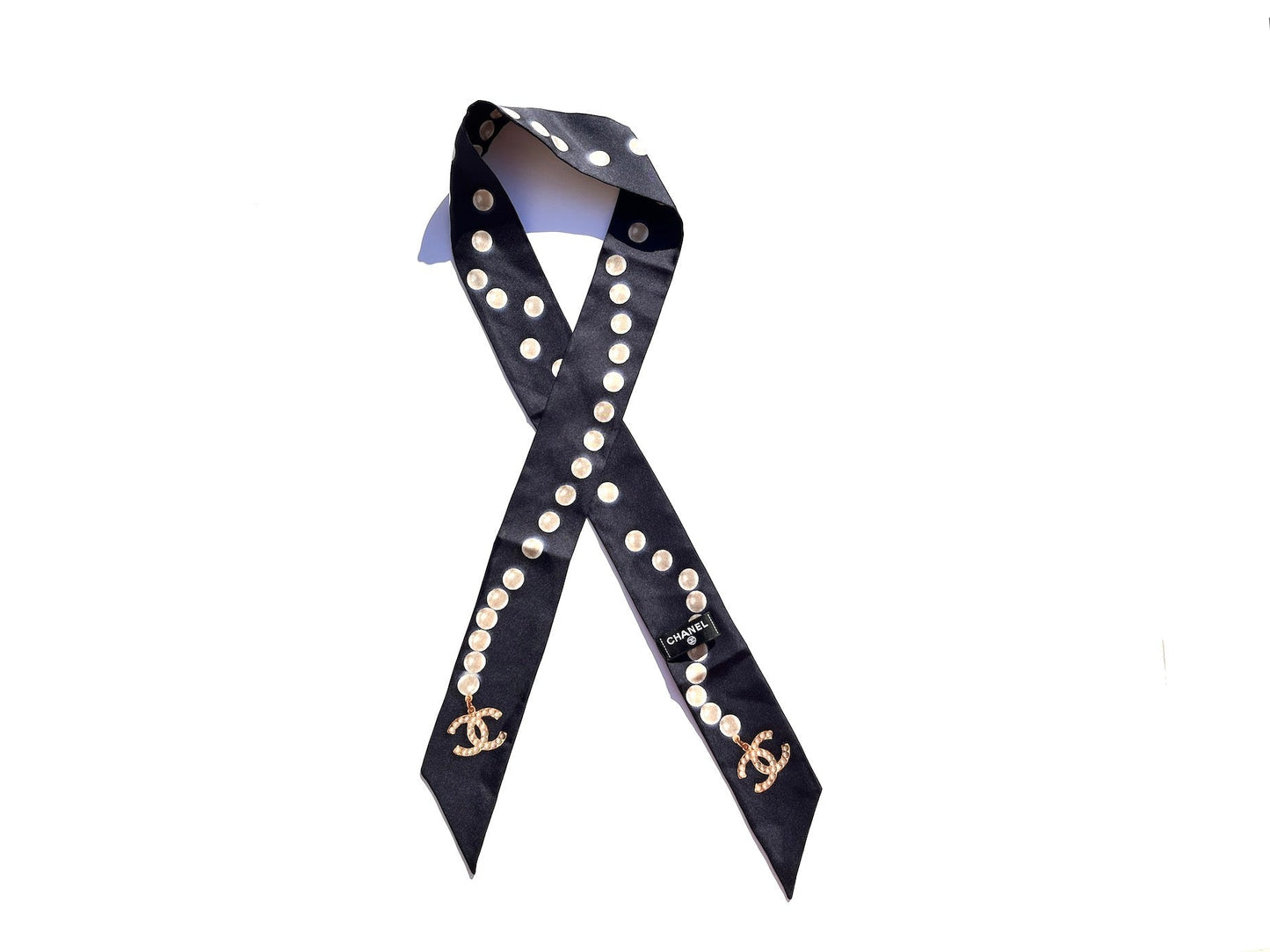 Chanel Pearl Silk Pearl Print CC Logo Scarf