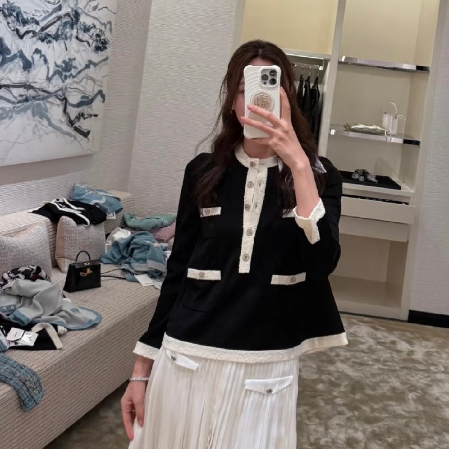 Chanel Pullover / Sweater in Black and Ecru Mixed Fibers - Viscose and Polyamide - Sz 40 (Model: )