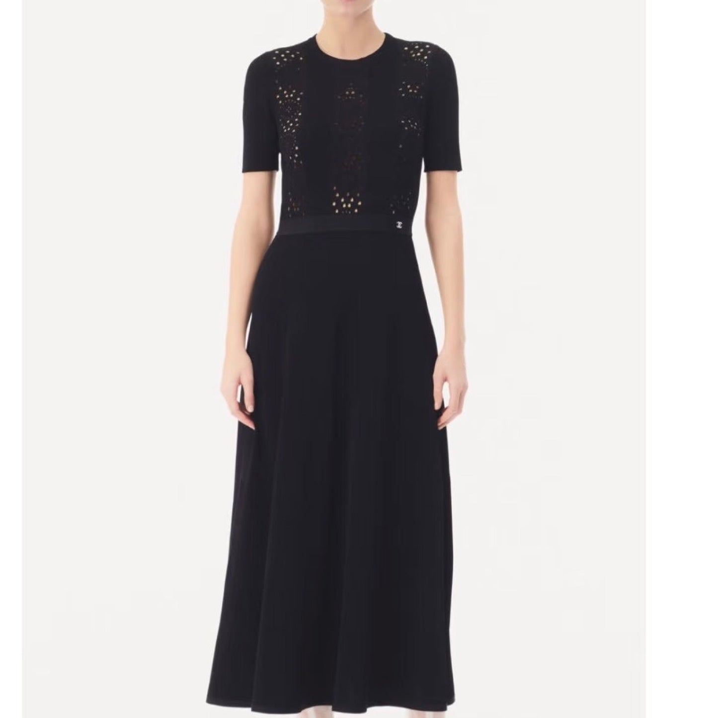 Chanel Knitted Maxi Black Dress in Viscose and Polyester Sz 40 (Model: )
