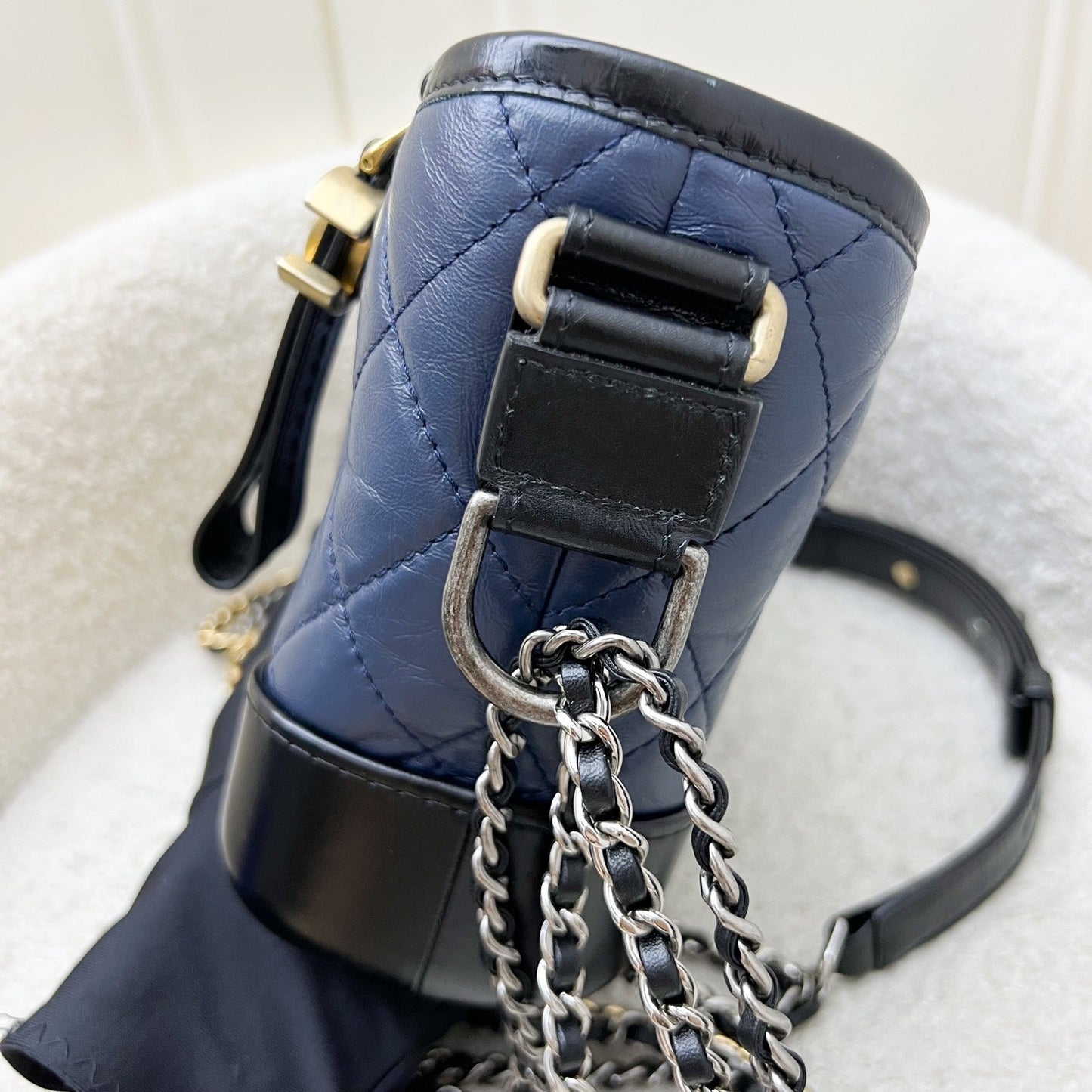 Chanel Small Gabrielle Hobo in Navy Distressed Calfskin, Black Base and 3 Tone HW (Model: )
