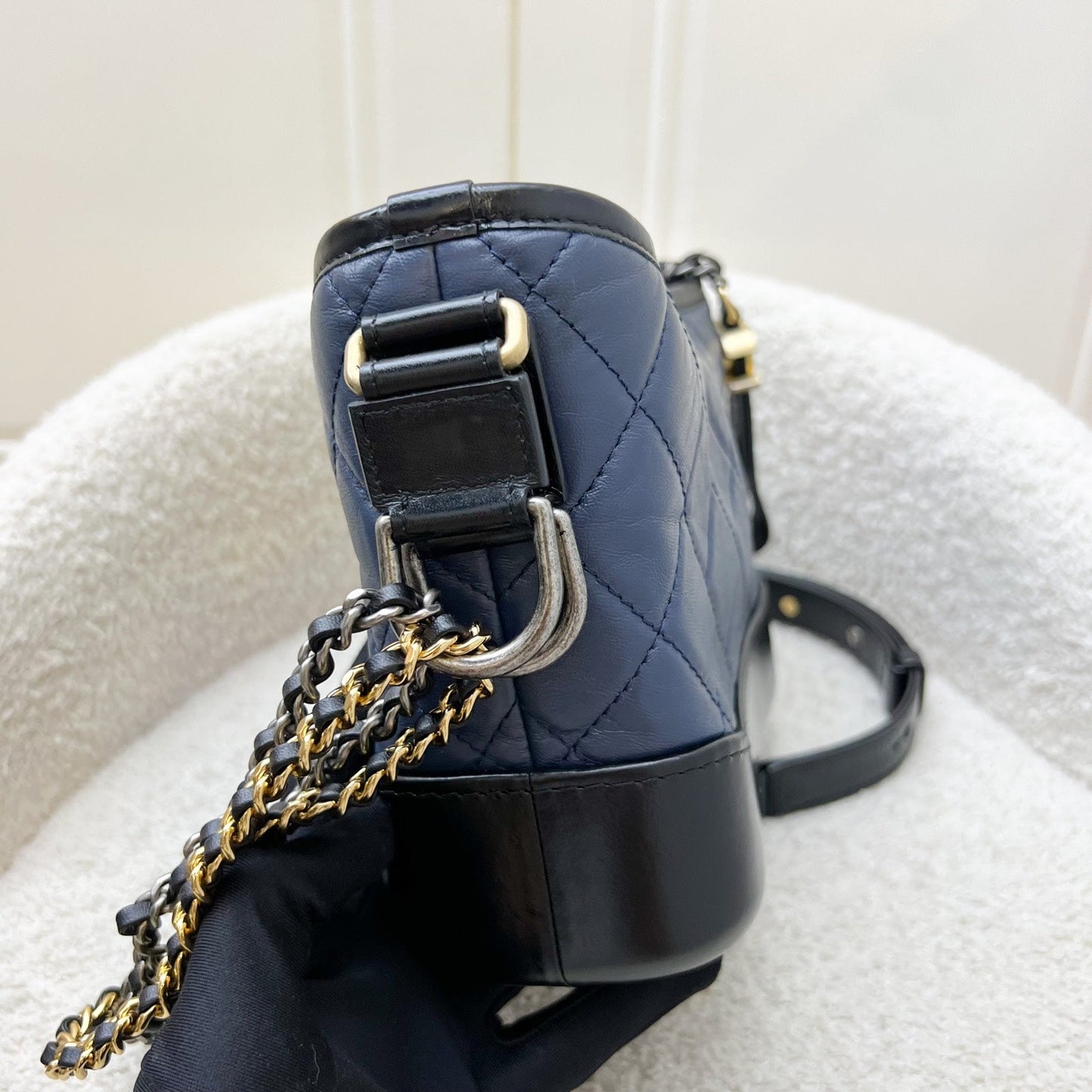 Chanel Small Gabrielle Hobo in Navy Distressed Calfskin, Black Base and 3 Tone HW (Model: )