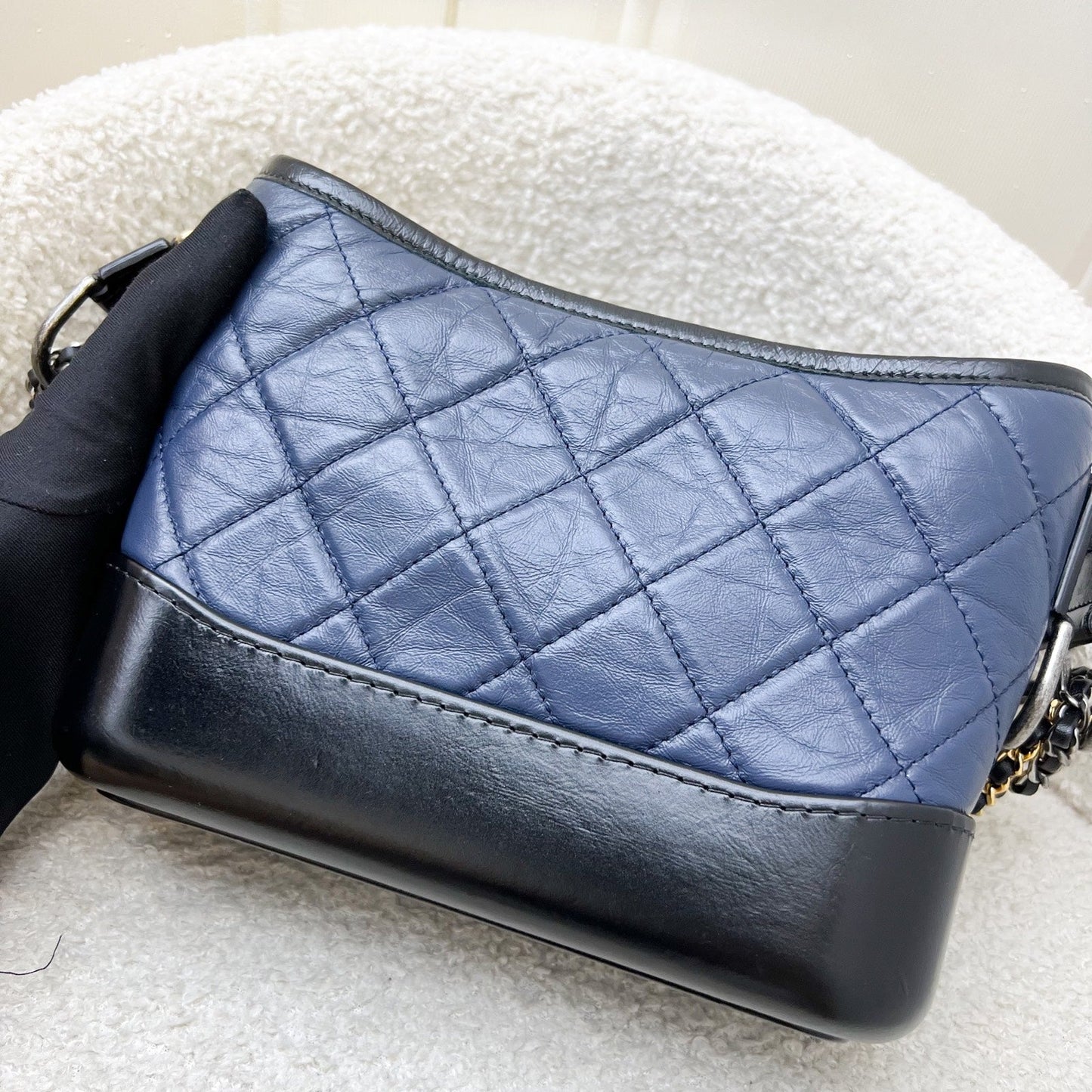 Chanel Small Gabrielle Hobo in Navy Distressed Calfskin, Black Base and 3 Tone HW (Model: )