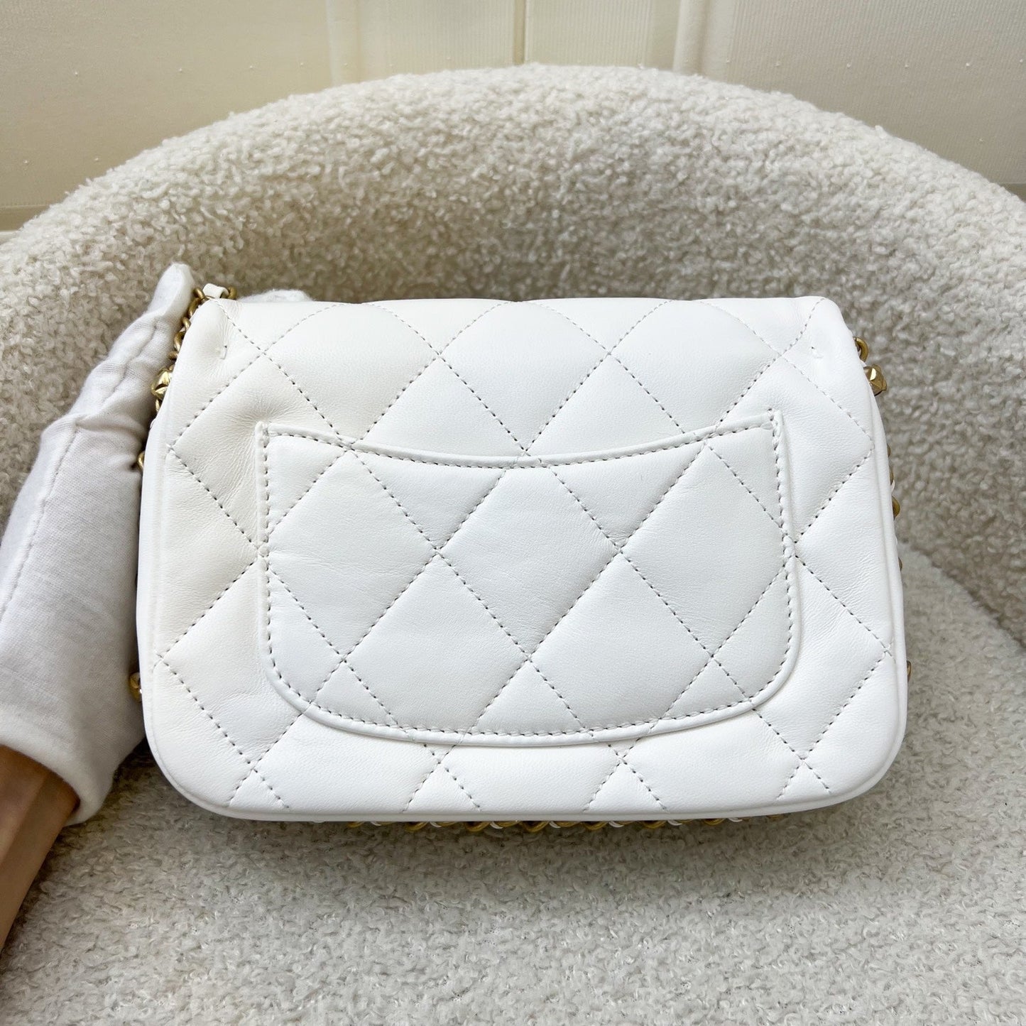 Chanel Seasonal Flap in White Lambskin and AGHW Accessory