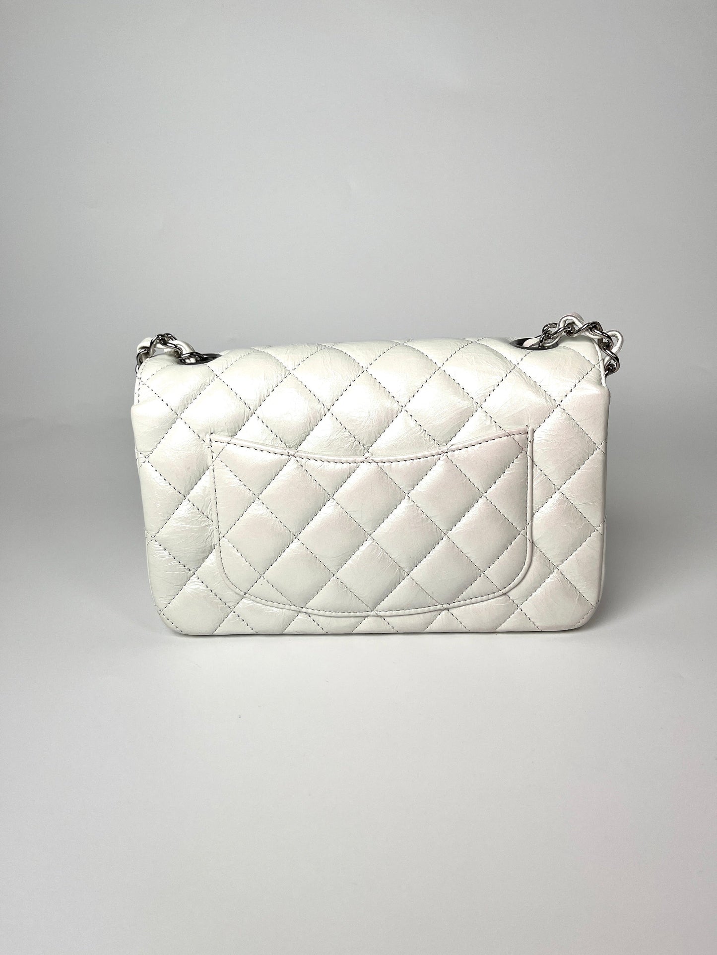 Chanel White 2021 Rectangular Mini Crumpled Calfskin Classic Flap Bag