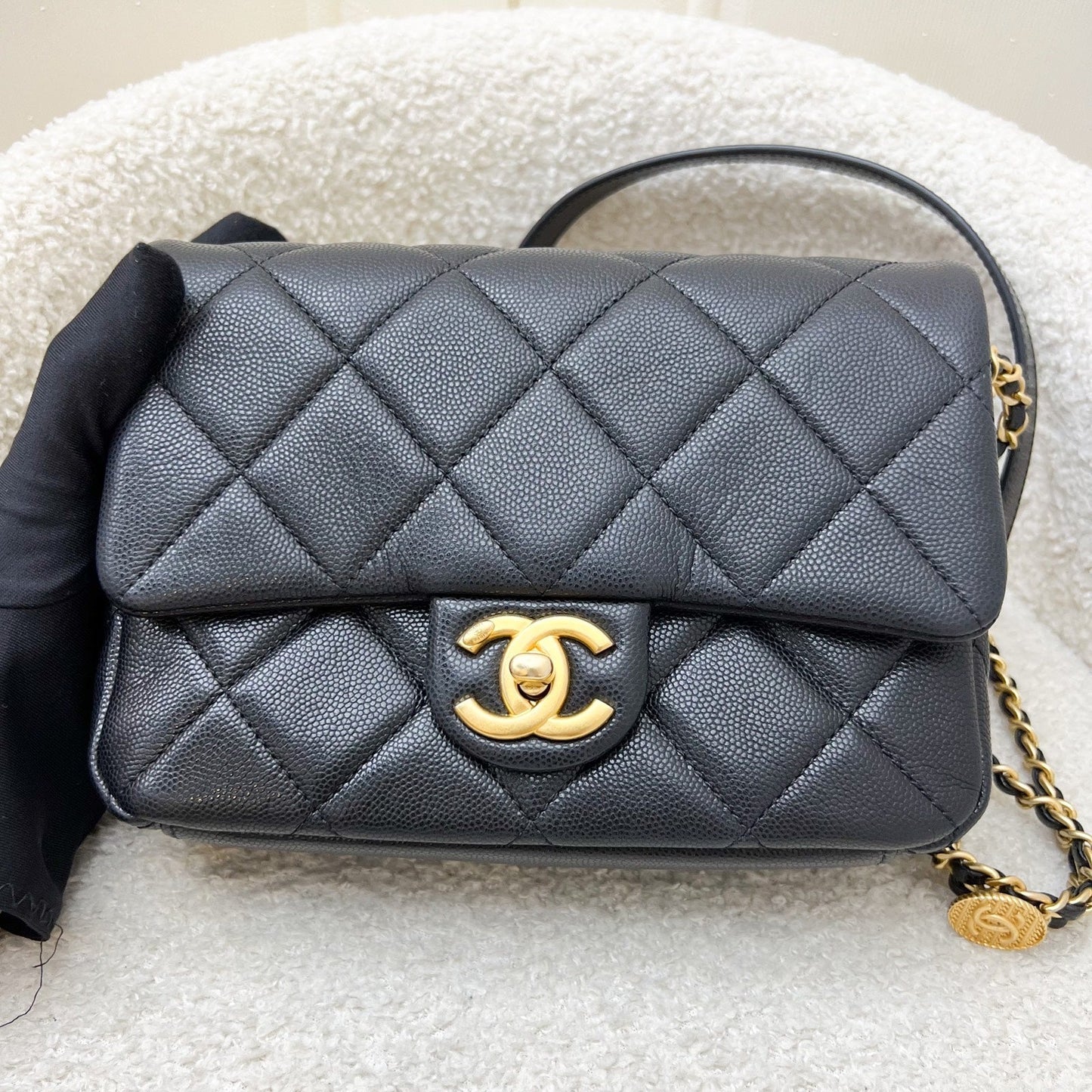 Chanel “Twist Your Buttons” Small / Mini Flap in Black Caviar and AGHW (Model: ) Accessory