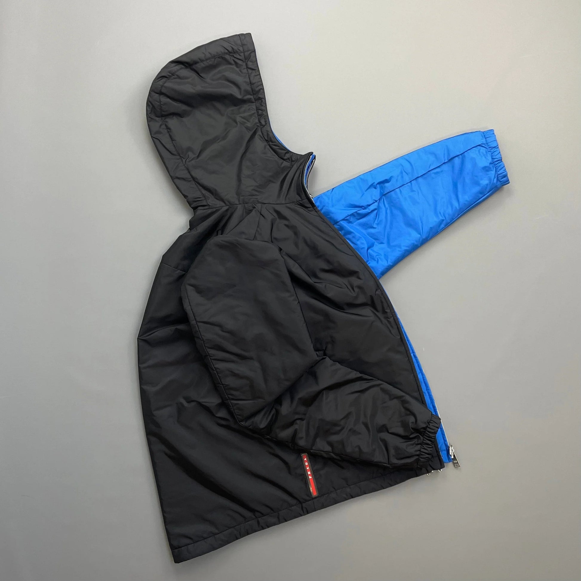 Prada Handbag Sport & Reversible Padded Hooded Jacket Nylon Black Blue
