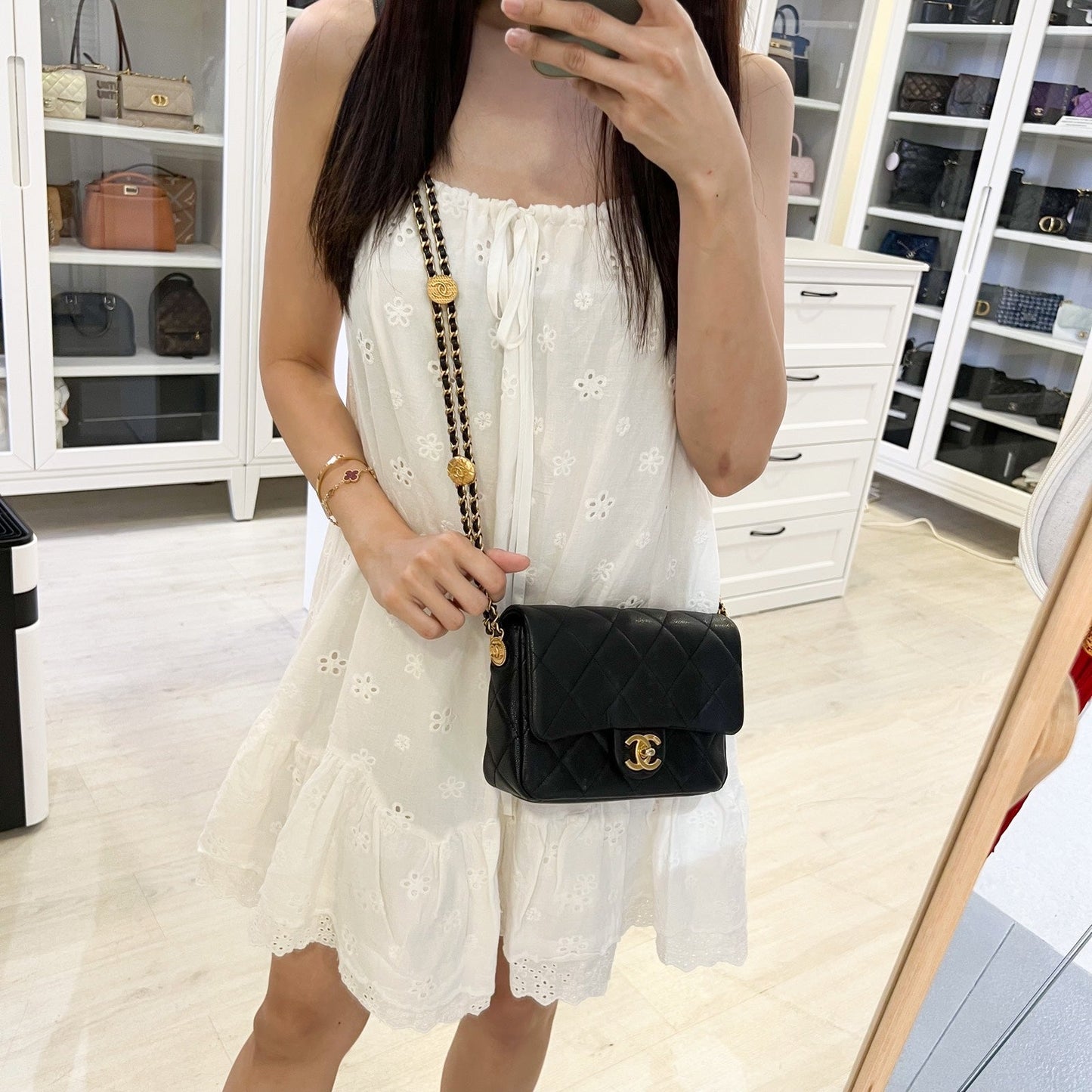 Chanel “Twist Your Buttons” Small / Mini Flap in Black Caviar and AGHW (Model: ) Accessory