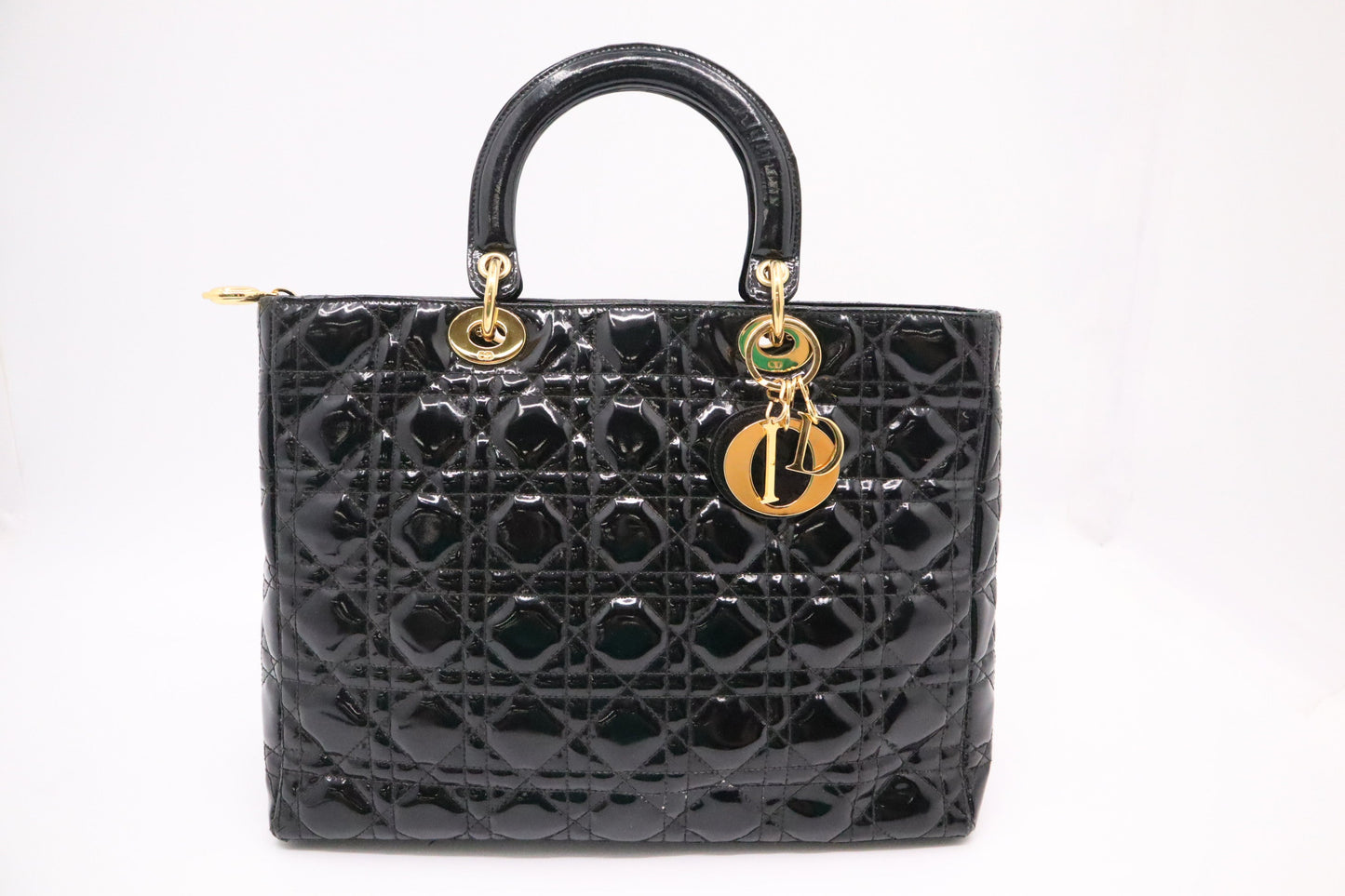 Dior Lady In Cannage Patent Handbag Leather Black Travel Bag