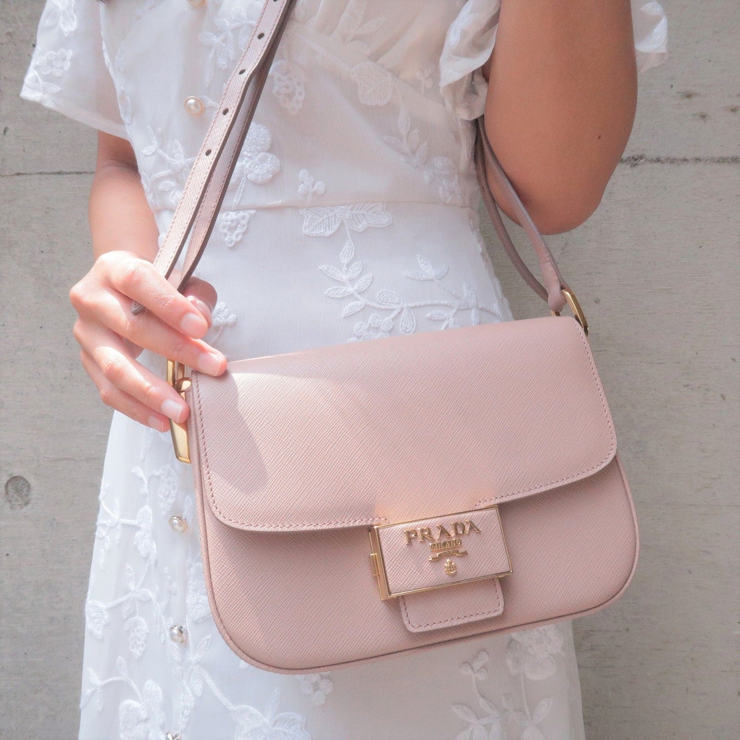 Prada Prada Leather Emblem Shoulder Bag Purse 1Bd217 Pink